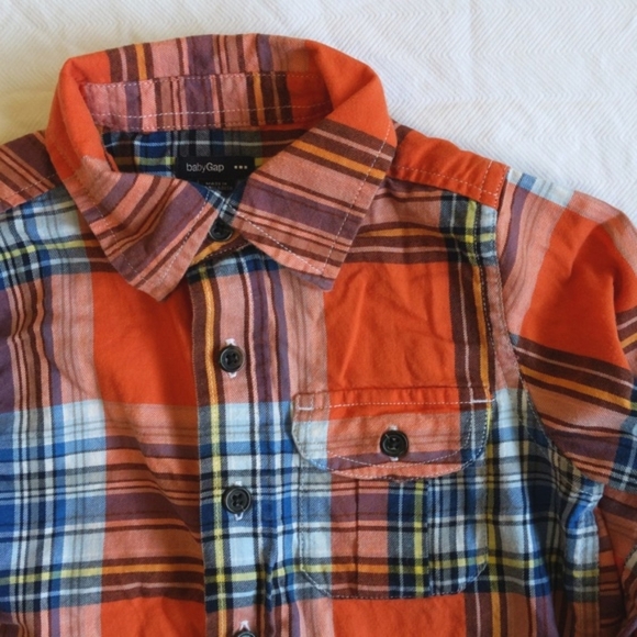 babyGap orange & blue plaid cotton button down shirt 3T toddler boys - Picture 2 of 8